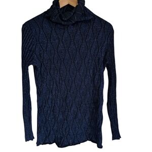 Vintage Sparkling Turtleneck Top Wavy Pattern Long‎ Sleeve Knit Pullover medium